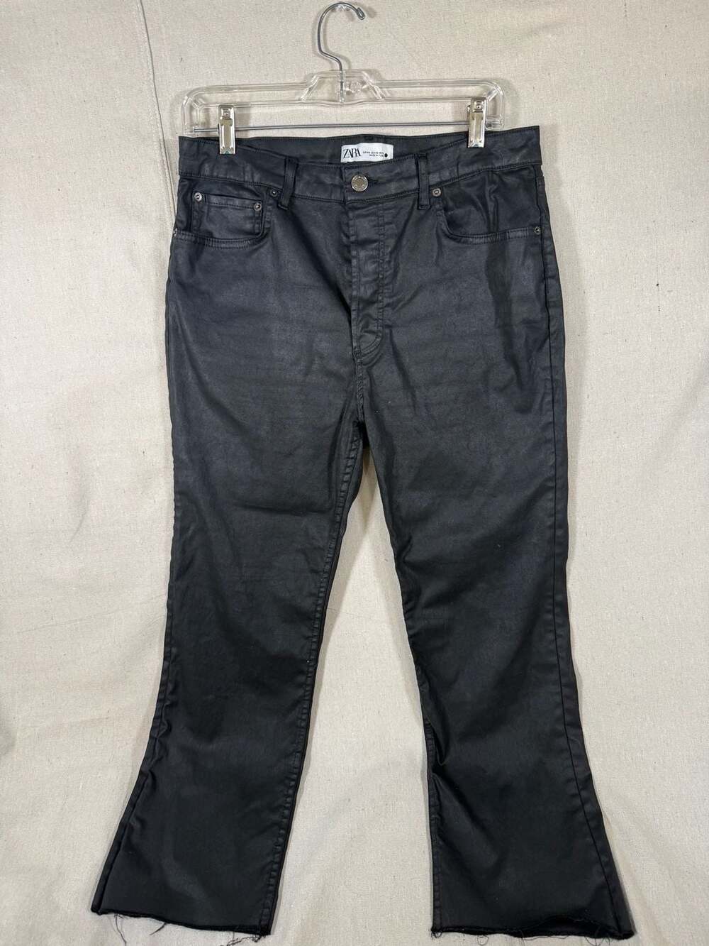 ZARA The Dreed Flare Black Coated Jeans - Picture 1 of 5